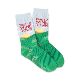 time to wine down wine themed womens white novelty crew socks