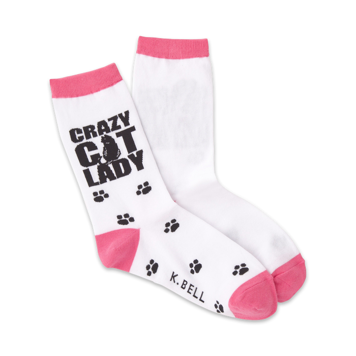 white, crew length socks for women with the words 
