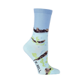 Crew socks in light blue, featuring otters swimming amongst kelp and bubbles.  A playful and charming design.