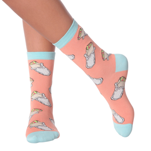 Lifestyle shot of the Burrito socks on a person's legs.  Shows how the socks fit and look when worn.