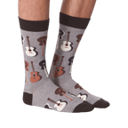 Another view of the guitar socks, a full-body shot on a black background.