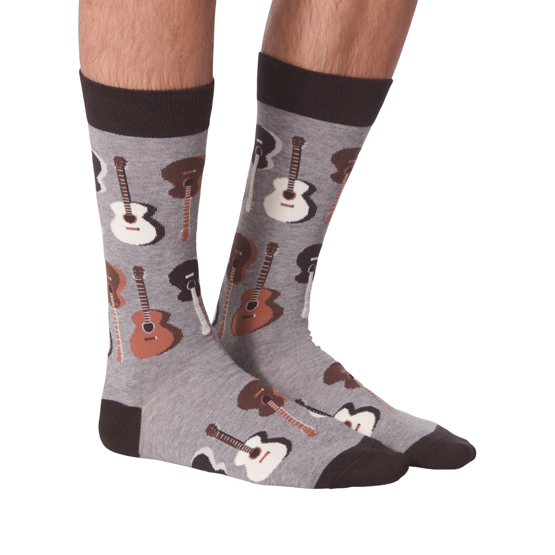 Another view of the guitar socks, a full-body shot on a black background.