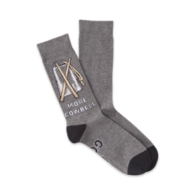 more cowbell funny themed mens grey novelty crew socks