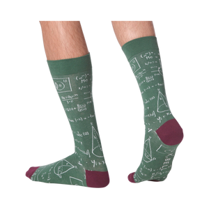 Lifestyle shot showing the Math Equations socks on a person's legs, showcasing how they look when worn.