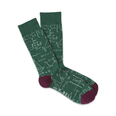  dark green crew socks with white math equations and graphs. perfect for mathletes!  