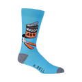 Close-up of a single blue 'Whoop Ass' sock on a black background, showing detail of the design.