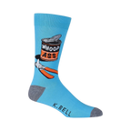 Close-up of a single blue 'Whoop Ass' sock on a black background, showing detail of the design.