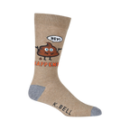 Close-up of a single tan 'Hey! Shit Happens' sock, showcasing the design details.