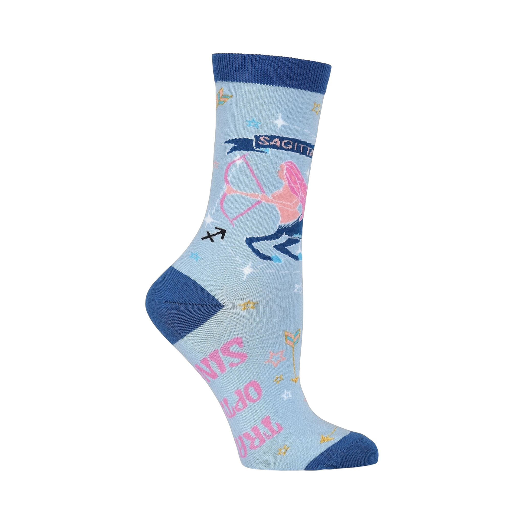 Close-up of a single Sagittarius sock highlighting the design.