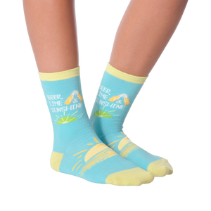 Another close-up view of the socks on a model's feet, from a slightly different angle.