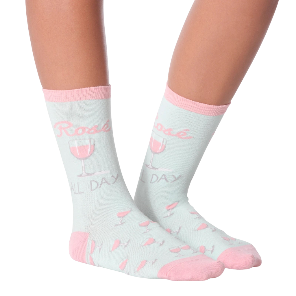 Flat lay of 'Rose All Day' socks showing the design details.