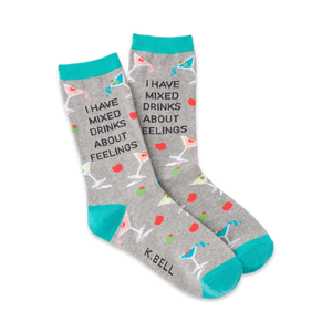 gray crew socks for women with martini glass pattern and 