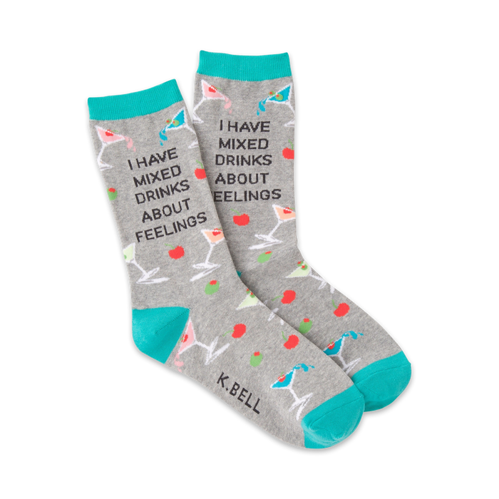 gray crew socks for women with martini glass pattern and 