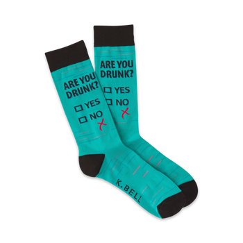 are you drunk? alcohol themed mens blue novelty crew socks