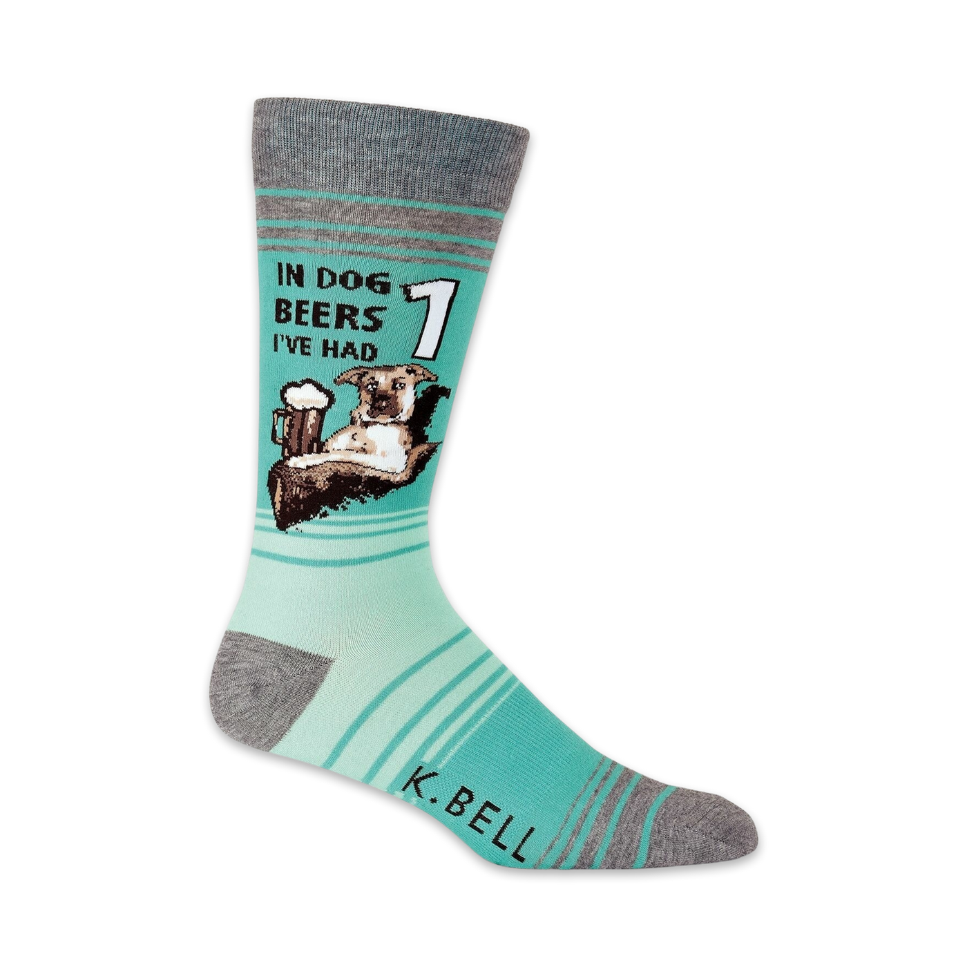Close-up of a single 'In Dog Beers I've Had 1' sock, showcasing the design detail.