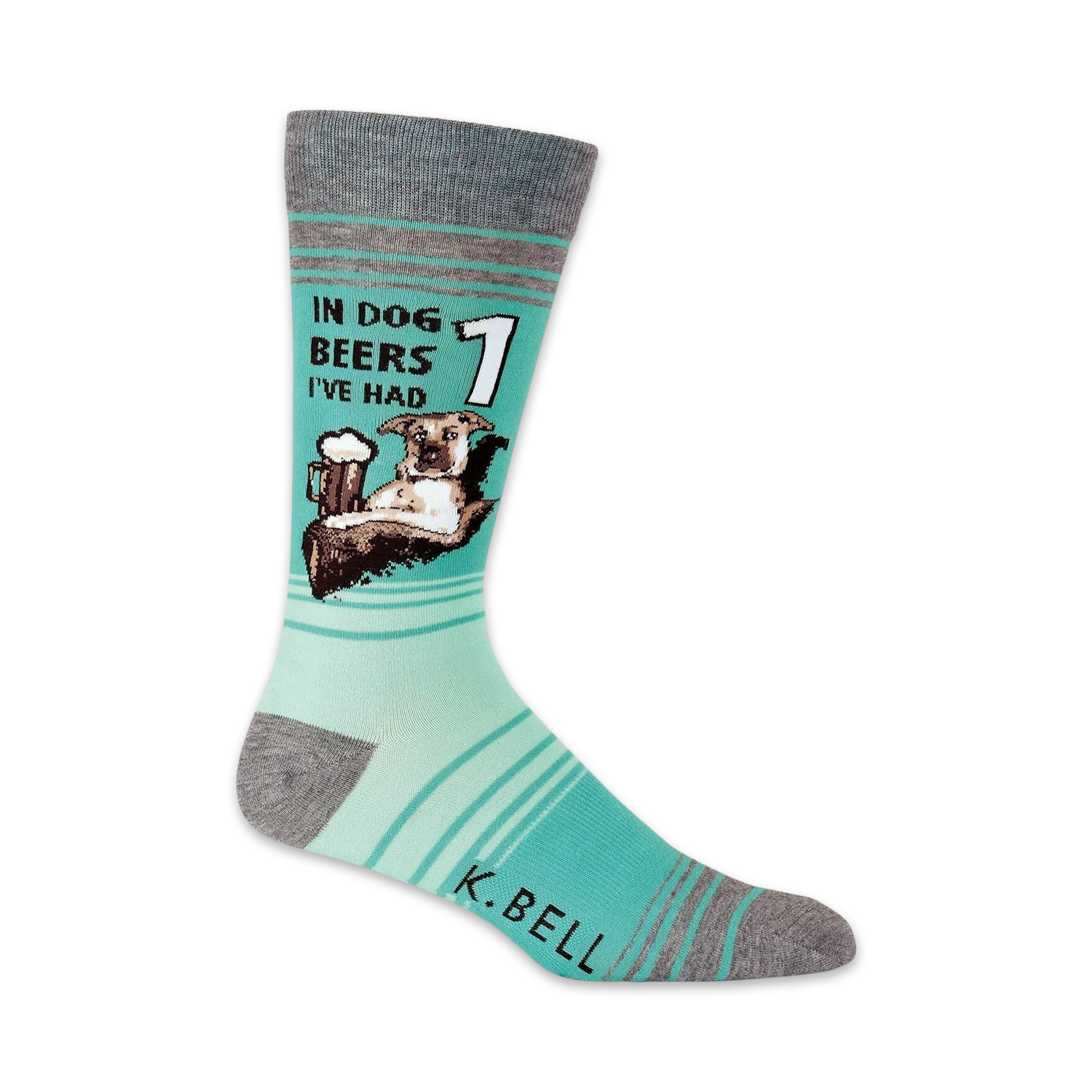Close-up of a single 'In Dog Beers I've Had 1' sock, showcasing the design detail.