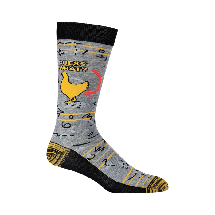Close-up of a single 'Guess What? Chicken Butt' sock showcasing the design details.