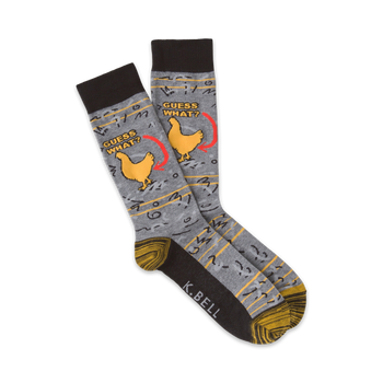 guess what? chicken butt funny themed mens grey novelty crew socks