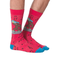 Lifestyle shot showing the Bigfoot Boombox socks on a person's feet; showcasing the socks' fit and style.