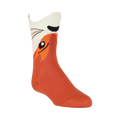 Close-up of a single Wide Mouth Fox sock on a black background, showing the fox design details and sock texture.