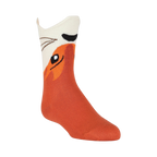 Close-up of a single Wide Mouth Fox sock on a black background, showing the fox design details and sock texture.