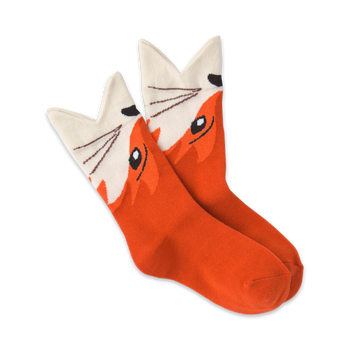wide mouth fox fox themed  orange novelty crew socks