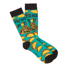 green novelty taco printed cotton-blend mens crew sock in multiple sizes  