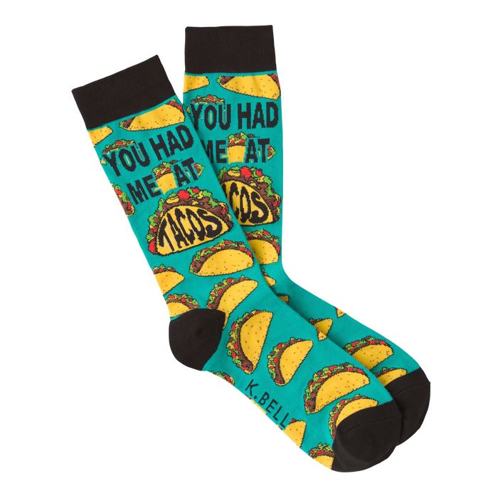 green novelty taco printed cotton-blend mens crew sock in multiple sizes  