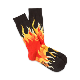 flames fire themed mens black novelty crew socks