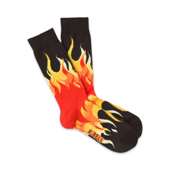flames fire themed mens black novelty crew socks