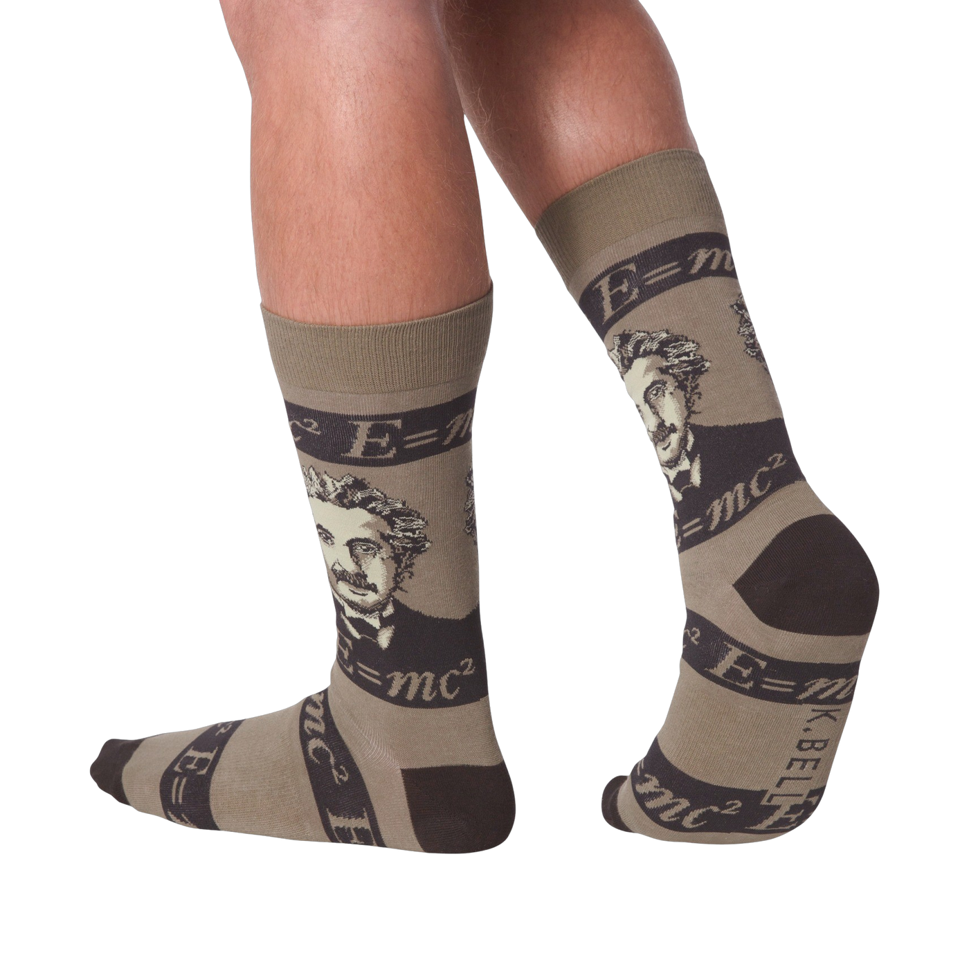 Lifestyle shot of a person wearing the Einstein socks, showcasing how they look on the feet.
