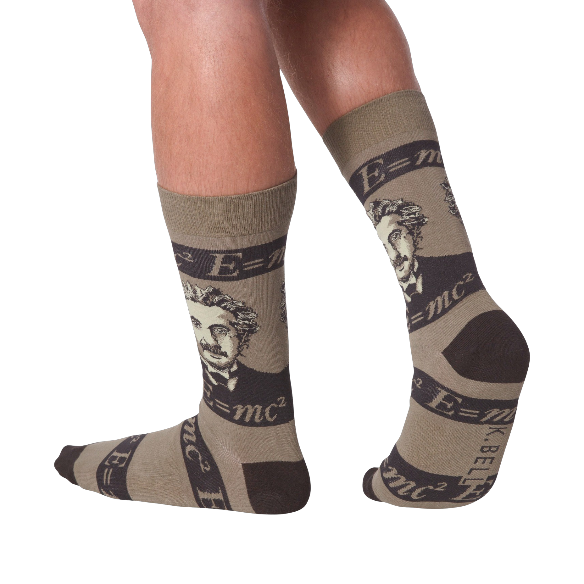 Lifestyle shot of a person wearing the Einstein socks, showcasing how they look on the feet.