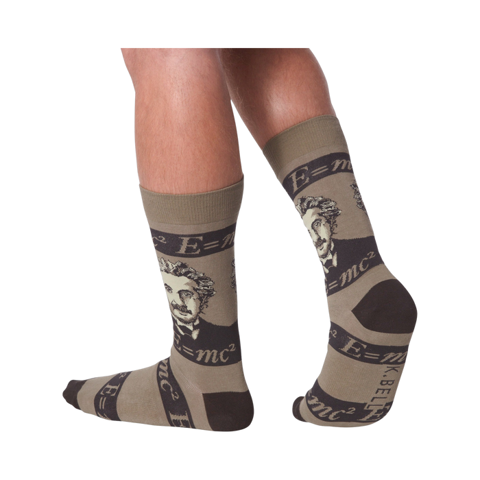 Lifestyle shot of a person wearing the Einstein socks, showcasing how they look on the feet.