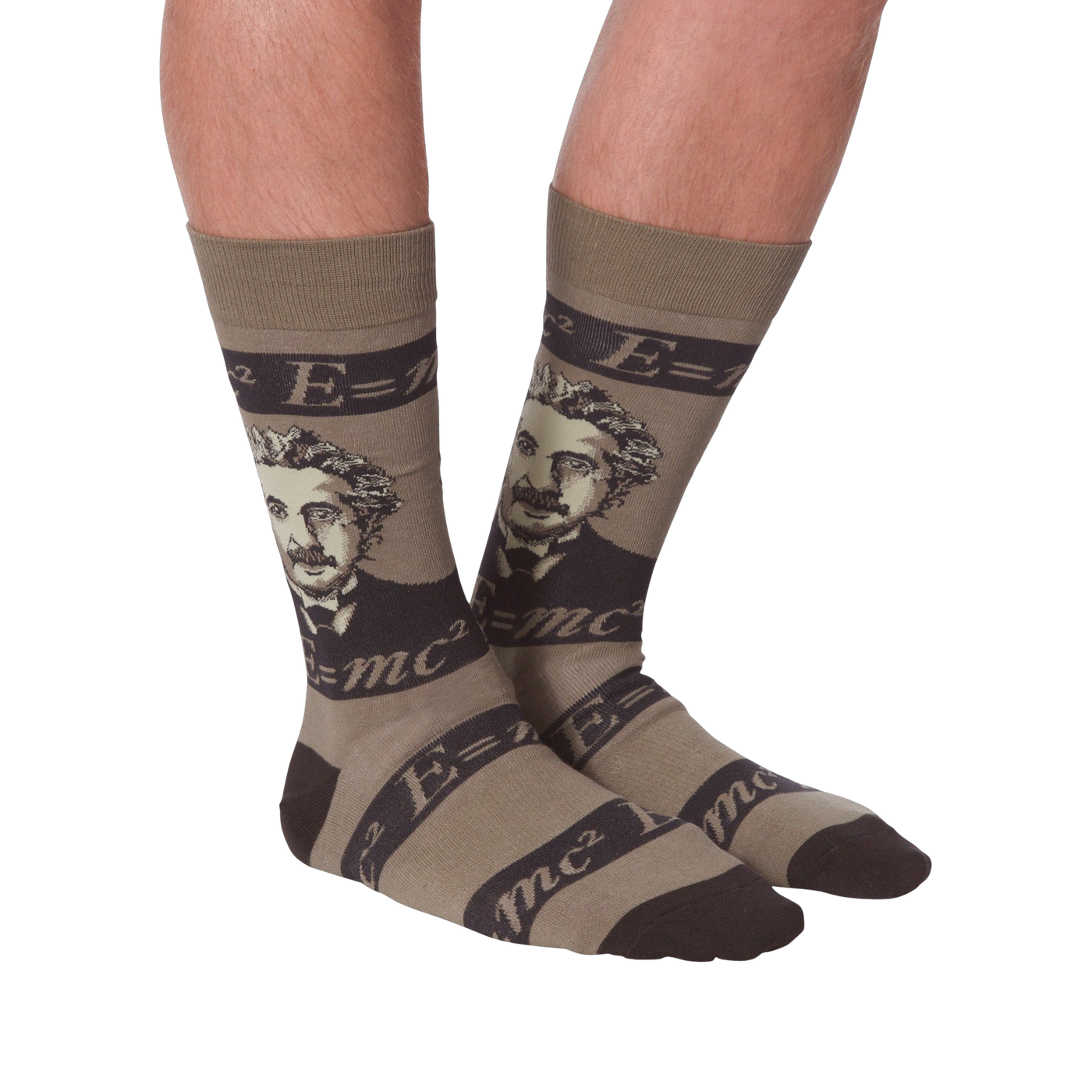 Back view of the Einstein socks on a model, highlighting the full design on the back of the socks.
