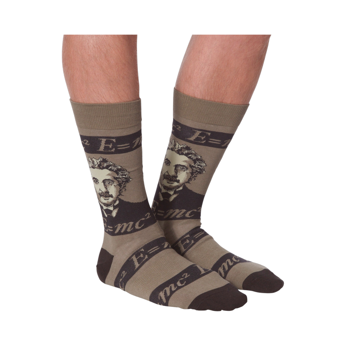 Back view of the Einstein socks on a model, highlighting the full design on the back of the socks.