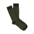 Pair of dark grey crew socks featuring a repeating pattern of bright green binary code.