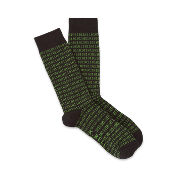 green binary code patterned crew socks in men's sizes for your inner geek.    