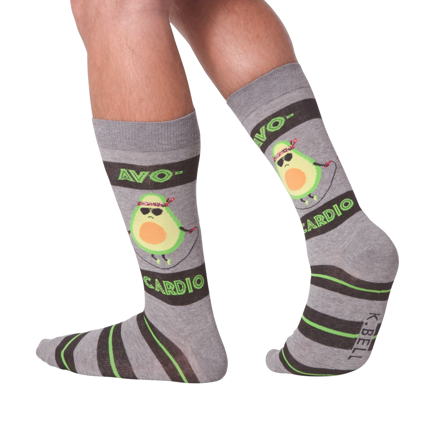 Avocardio socks on a person's legs. Shows the socks' fit and style.