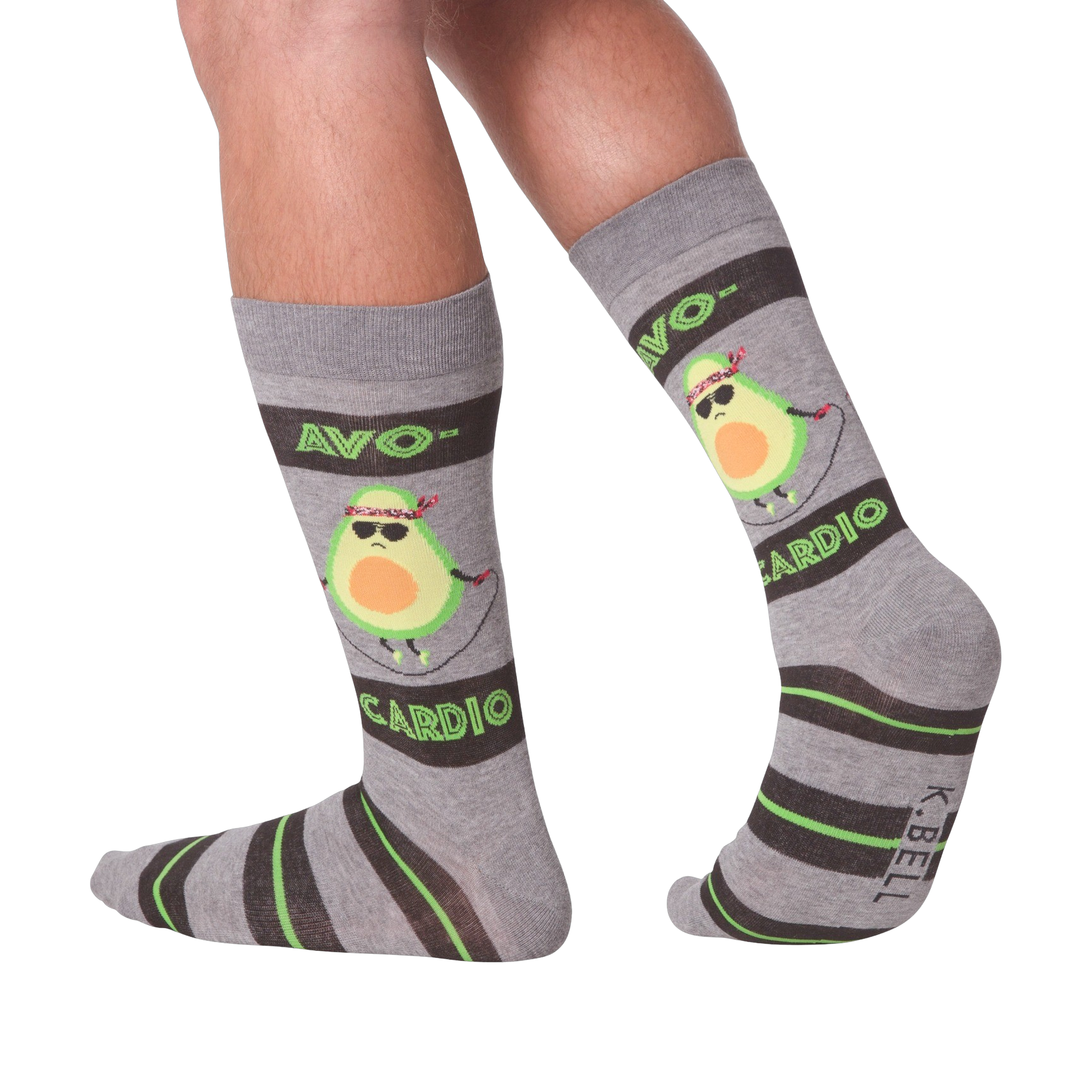 Avocardio socks on a person's legs. Shows the socks' fit and style.
