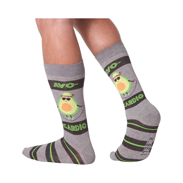 Avocardio socks on a person's legs. Shows the socks' fit and style.