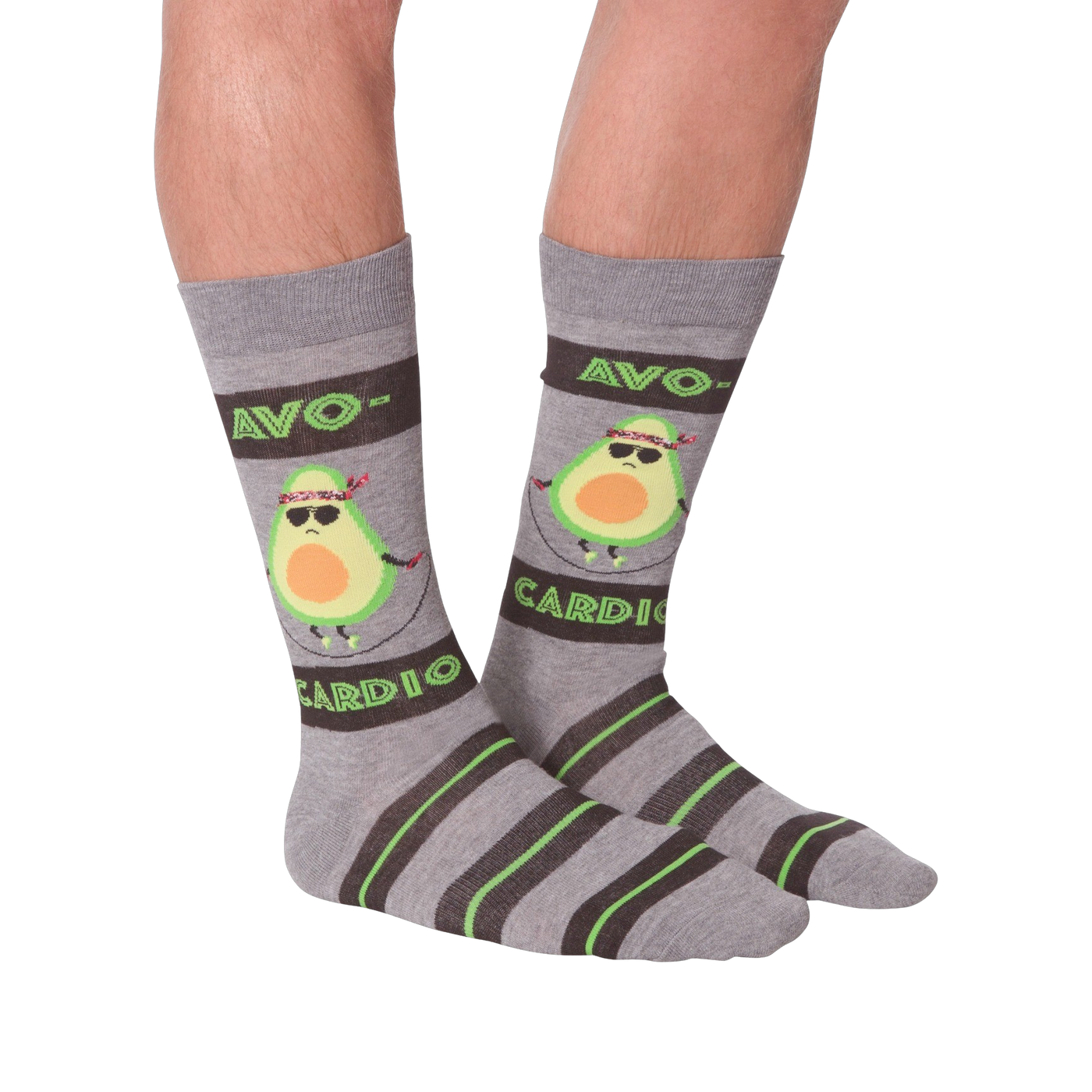 A flatlay product shot of Avocardio socks.  Highlights the design details and colors.