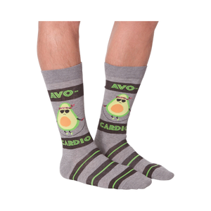 A flatlay product shot of Avocardio socks.  Highlights the design details and colors.