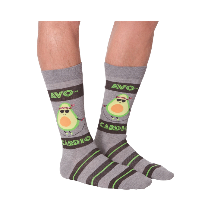 A flatlay product shot of Avocardio socks.  Highlights the design details and colors.