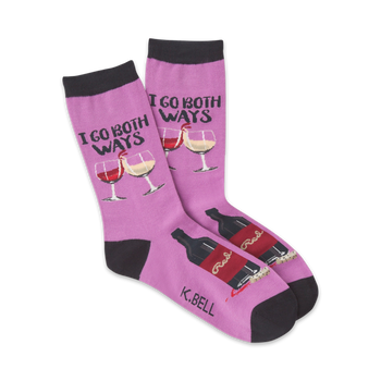 i go both ways wine themed womens pink novelty crew socks
