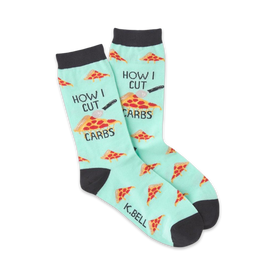 womens how i cut carbs pizza pattern crew socks featuring the text '{how i cut carbs}', perfect for the fitness-minded.   