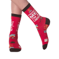 Lifestyle shot showing the socks on a person's legs, showcasing how they look when worn.