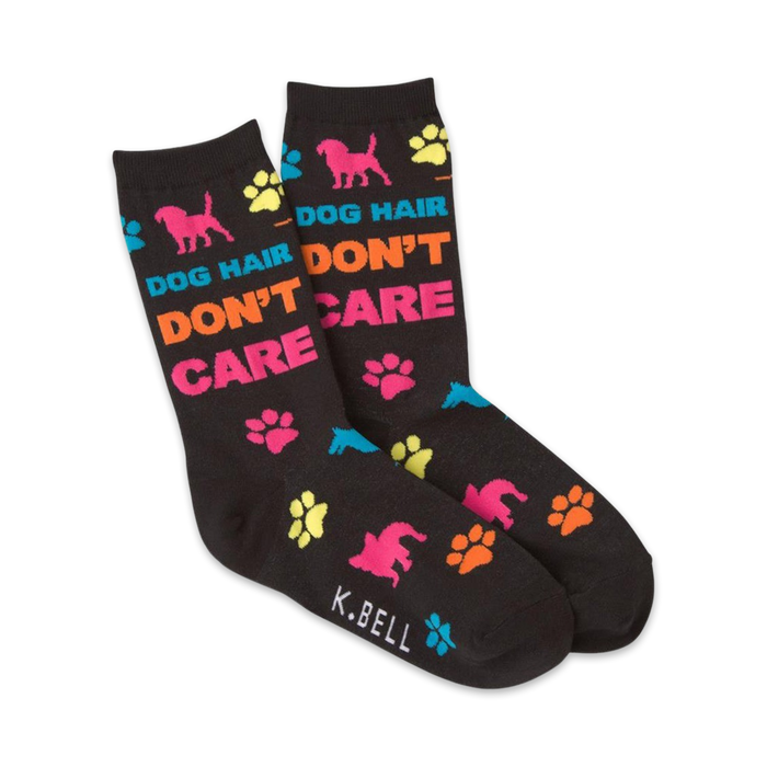 black crew length dog-themed socks with paw prints and 