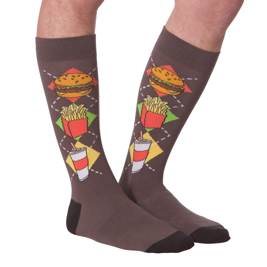 A flat lay image showing both Junk Food socks together, highlighting the details of the argyle pattern.