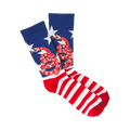Crew socks in red, white, and blue. The design features a coiled snake on a background of stars and stripes.