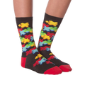 Close-up view of the 3D Jigsaw socks from the front, showcasing the colorful puzzle piece pattern.
